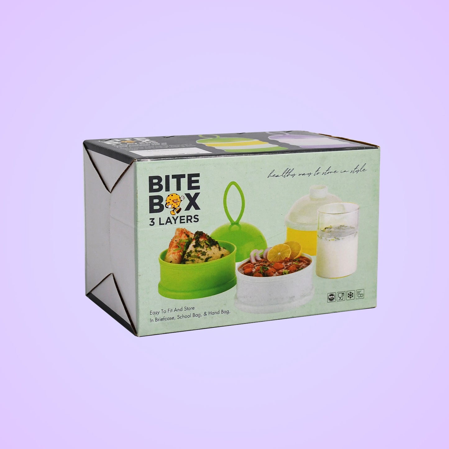 3 layer lunch box 19 cm x 12 cm with compartments for food storage