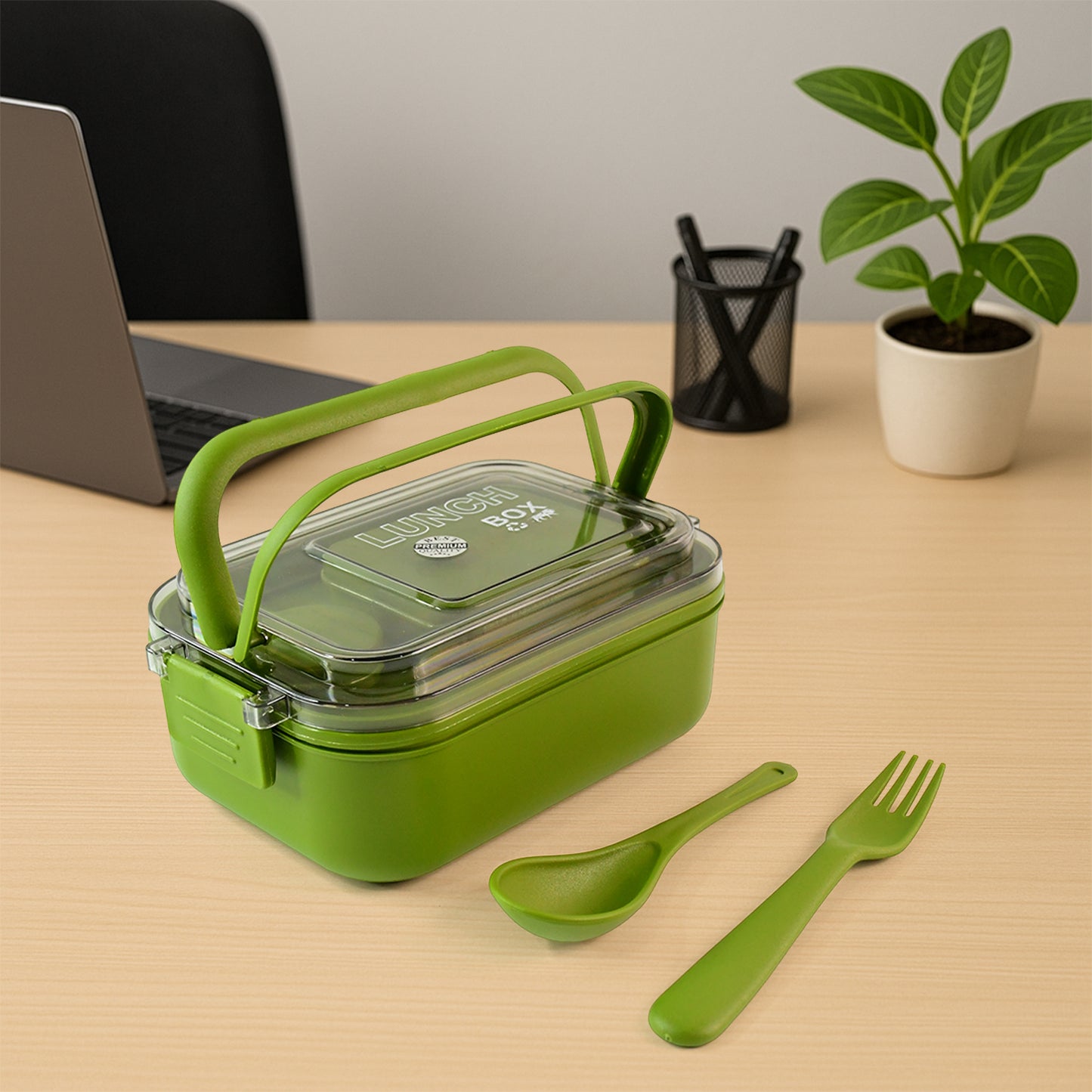 lunch box 20 cm with leakproof compartments and spoon fork set