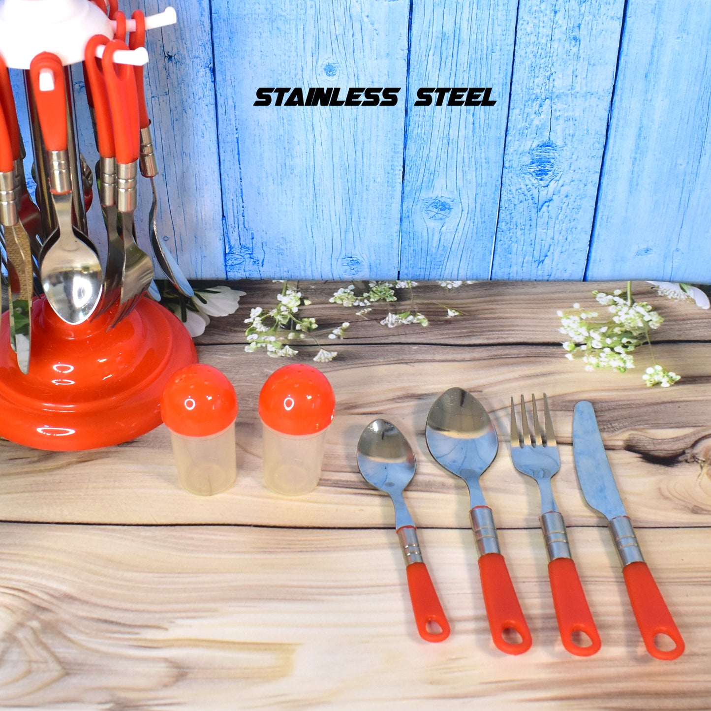 cutlery set 26-piece stainless steel and plastic for dining table