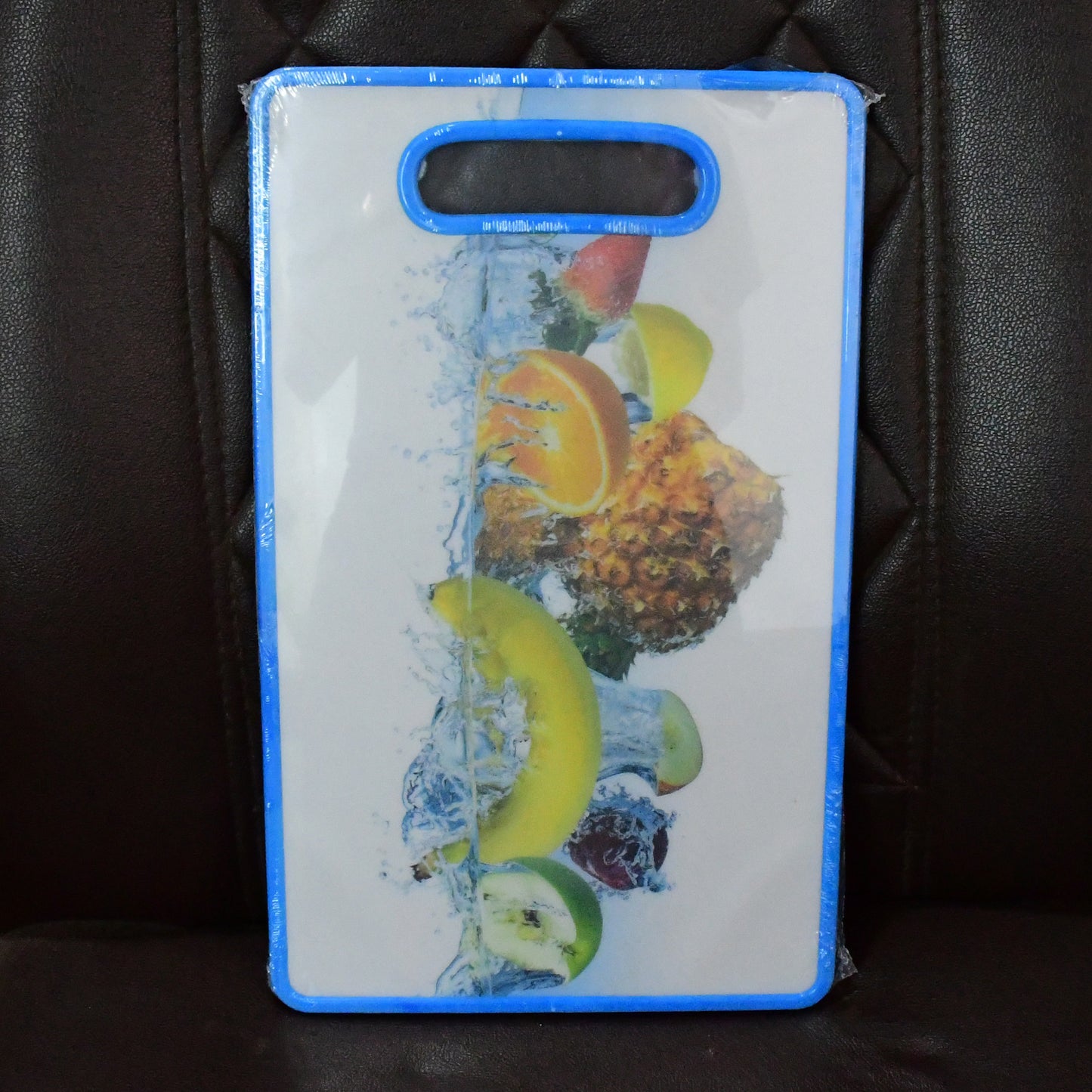 large rectangular cutting board 36x22 cm with fruit print and handle