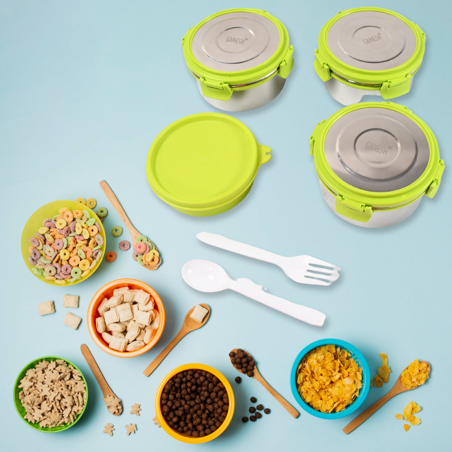 tiffin lunch box 26 cm with 4 side clip lock lid stainless steel