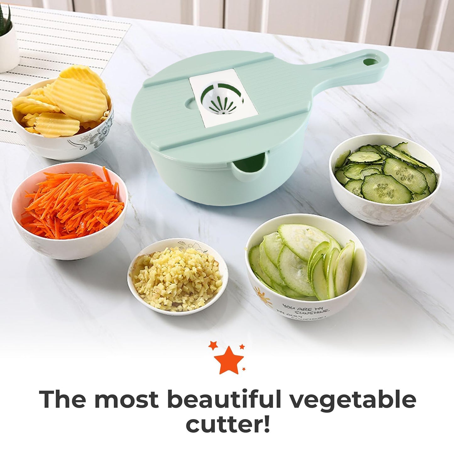 multi-function vegetable cutter set with blades and strainer 27 cm