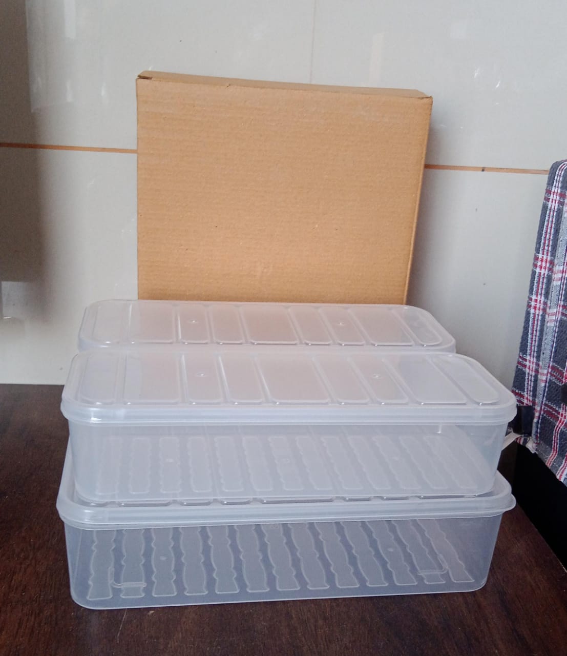 plastic food storage container 27 cm x 22 cm x 7 cm for fridge pack of 3