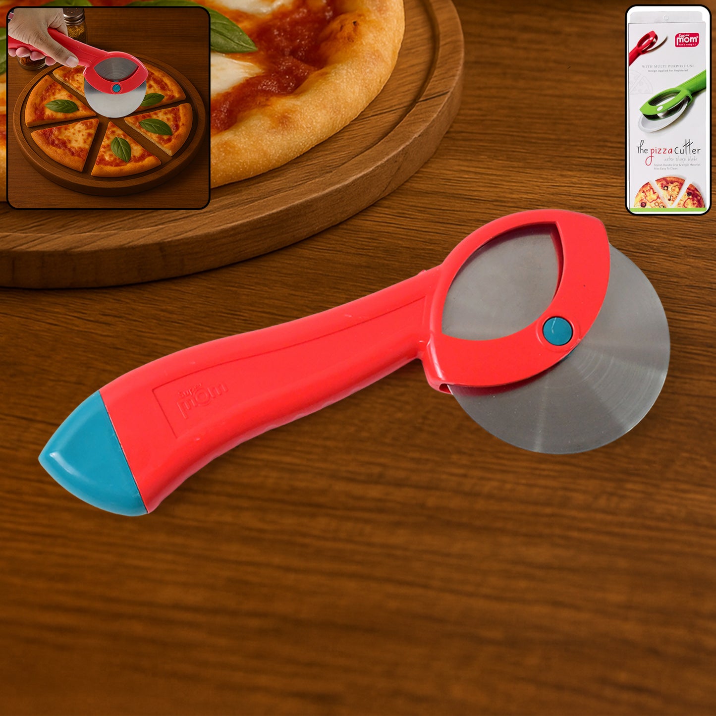 pizza cutter 21 cm with ergonomic handle and stainless steel blade