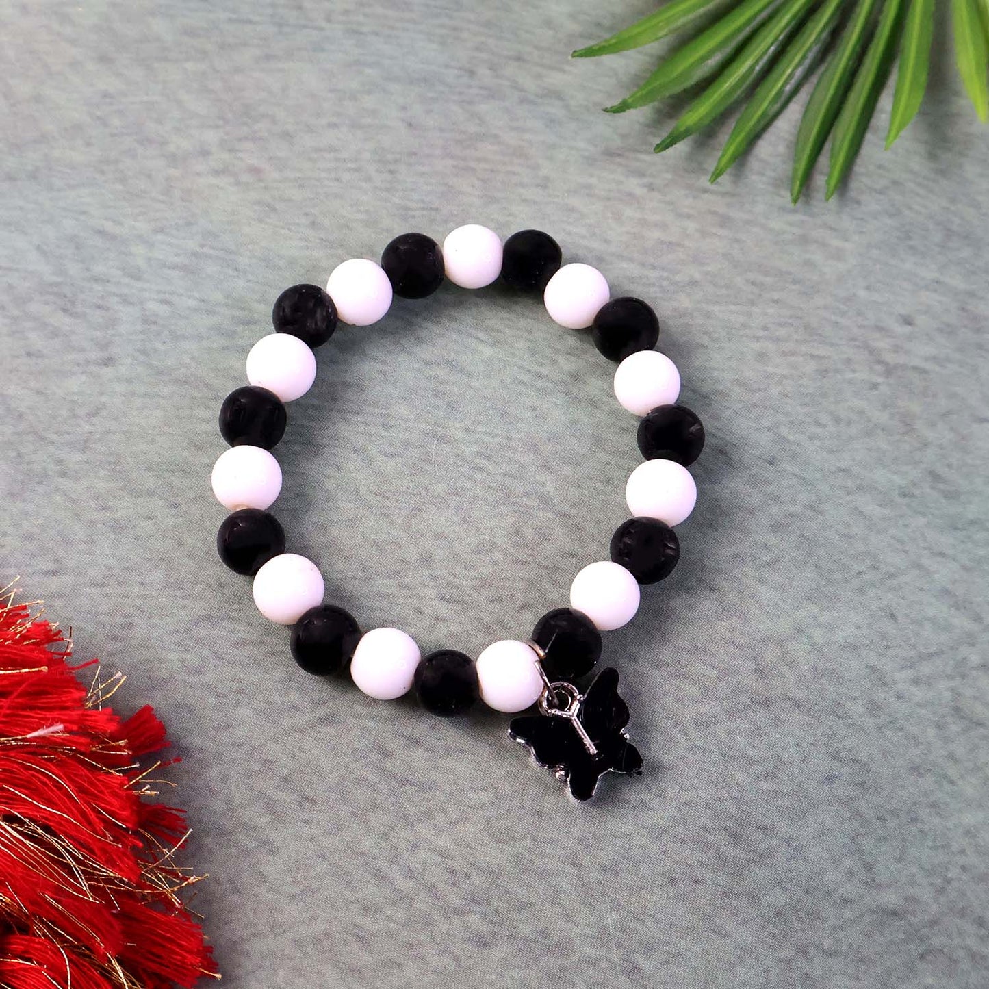 black and white beaded bracelet with cross pendant pack of 1