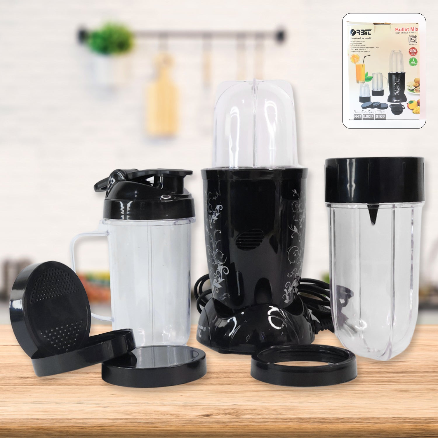 bullet mixer grinder 400w with 3 jars for kitchen use