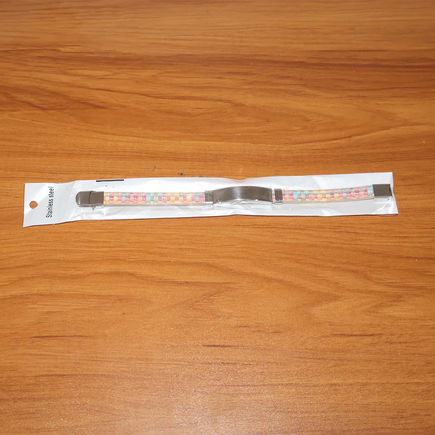 stainless steel wrist bracelet with multicolor woven design pack of 1