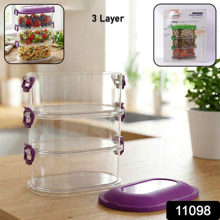 3 layer stackable airtight food storage container set with locking lids