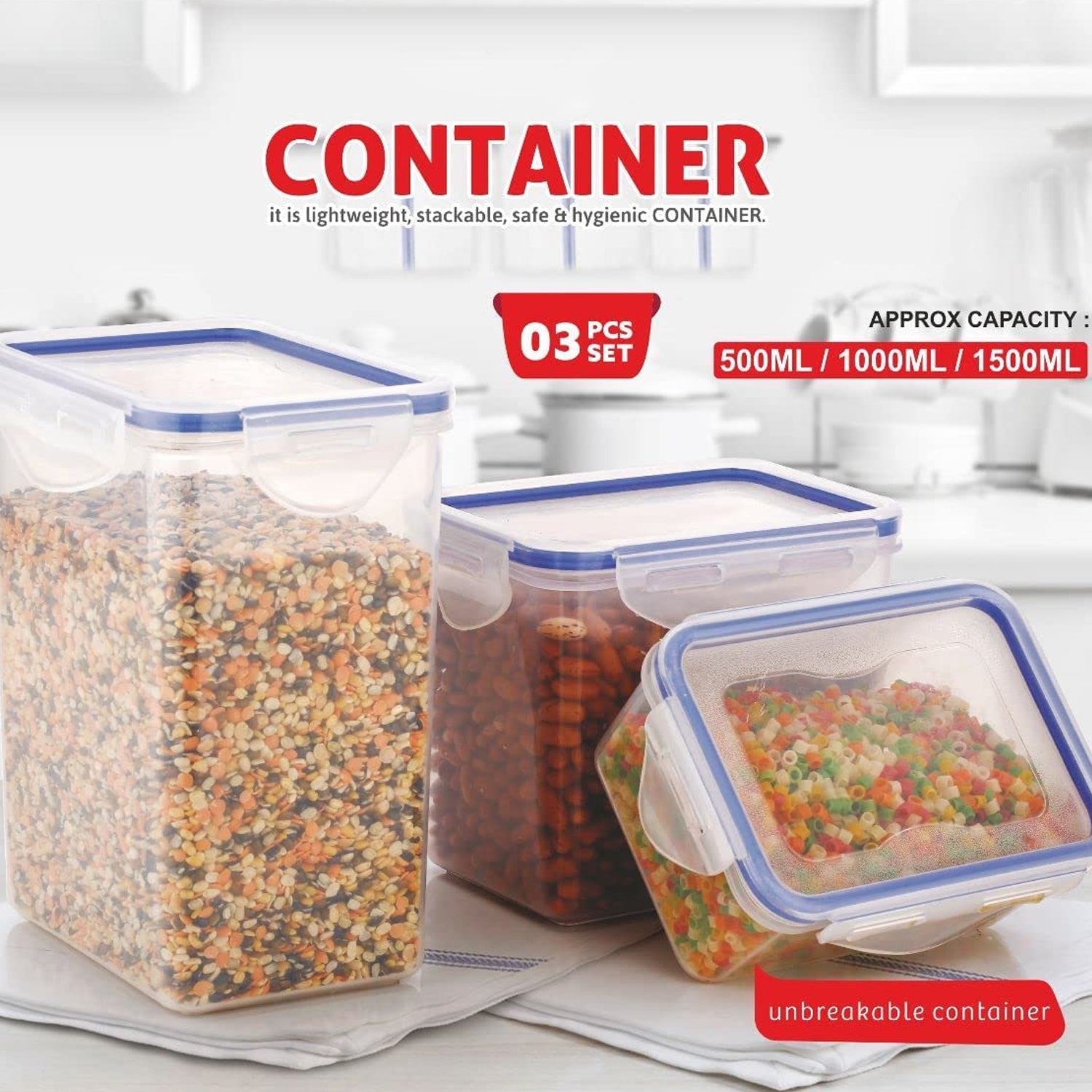 airtight food storage containers 500ml 1000ml 1500ml with locking lids pack of 3