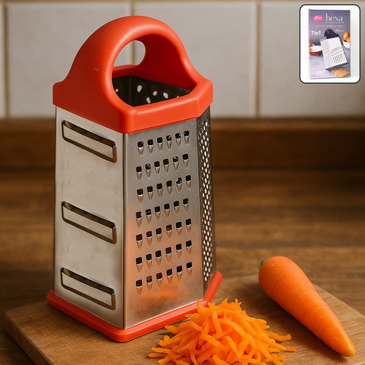 7-in-1 stainless steel box grater with ergonomic handle 14 cm x 14 cm x 23 cm