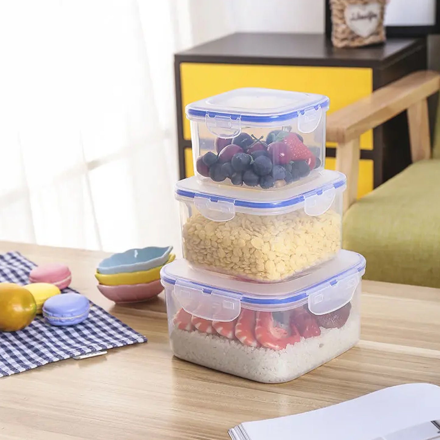 kitchen storage container set with air seal lock lid for grocery storage pack of 3