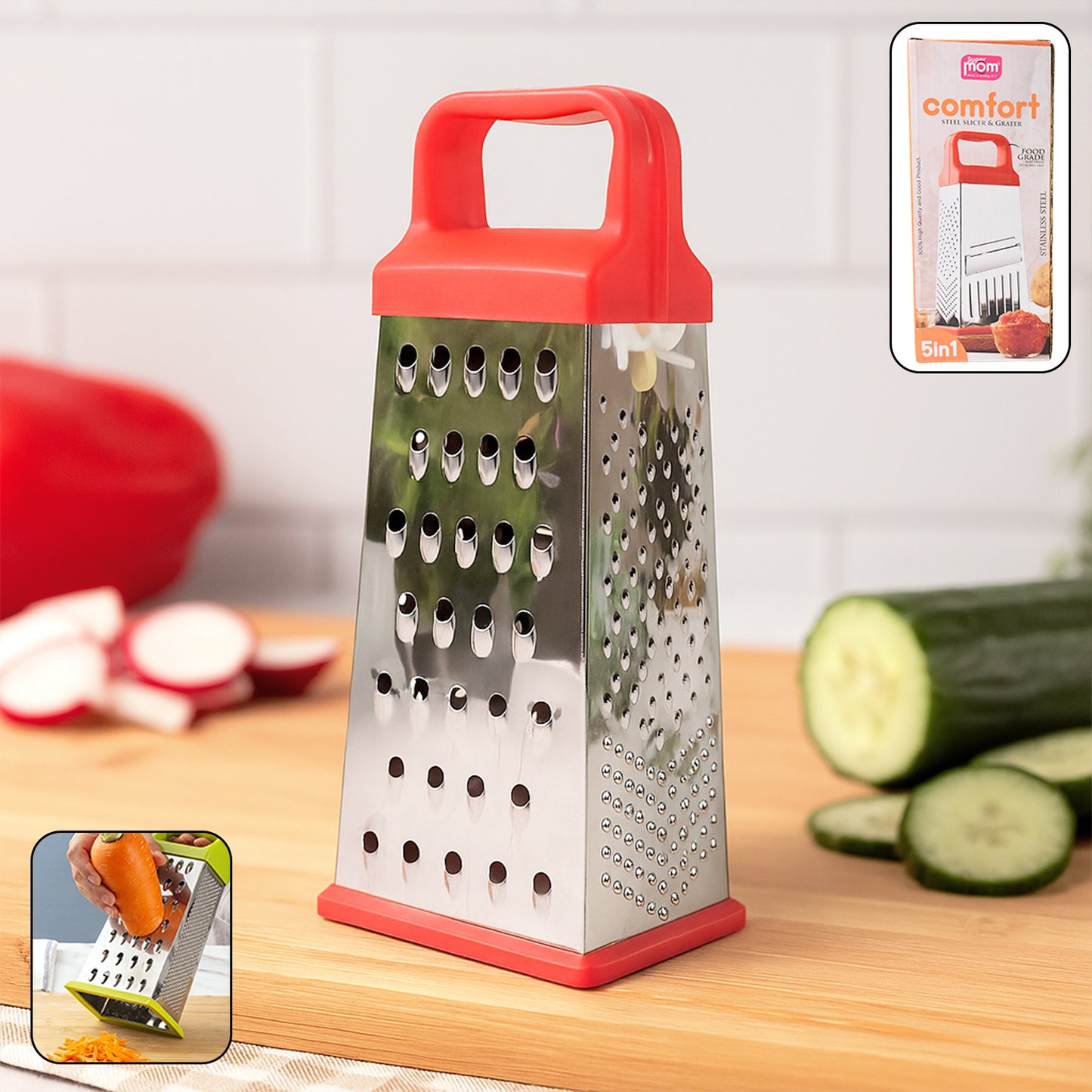 5-in-1 stainless steel grater and slicer kitchen tool