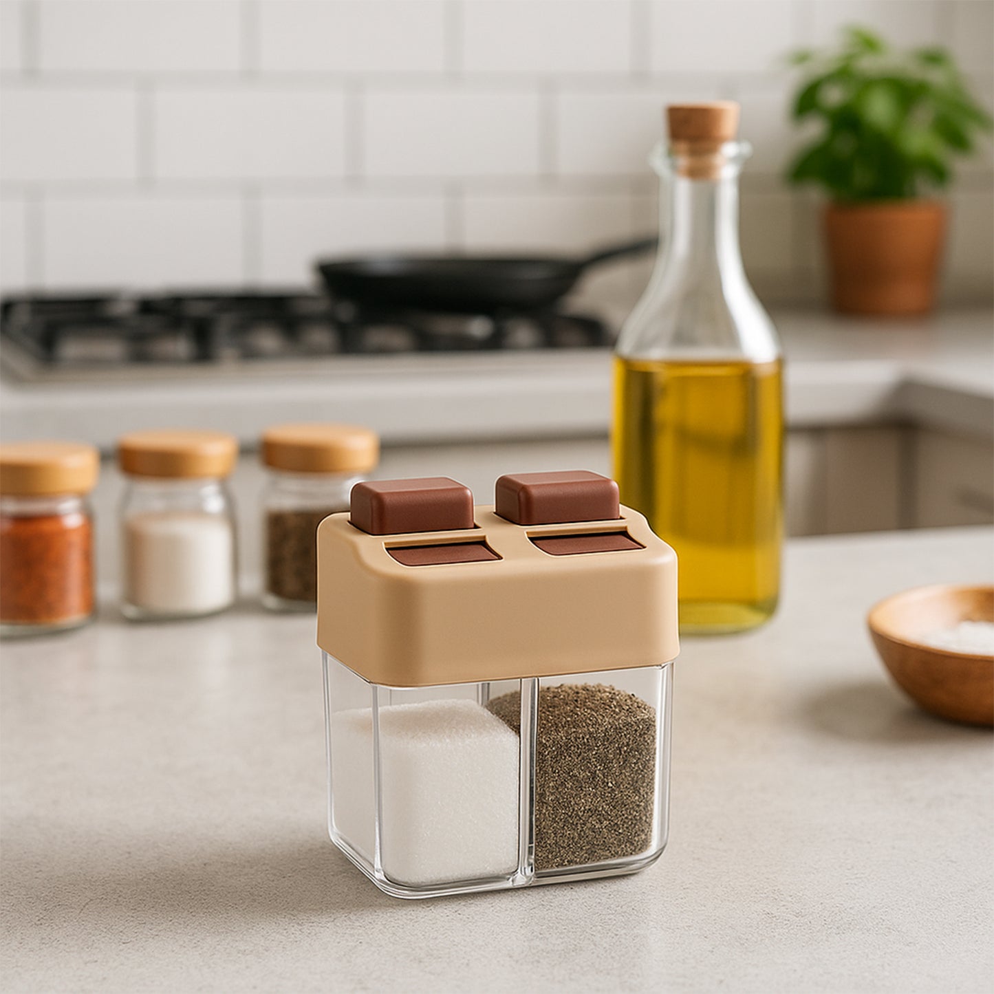 2-in-1 salt and pepper dispenser plastic container