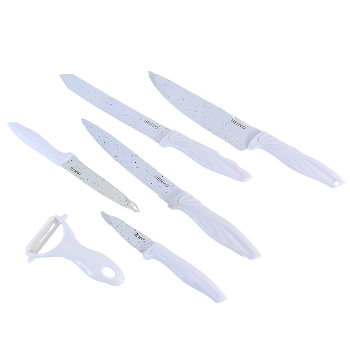kitchen knife set 6 pc marble-coated stainless steel blades