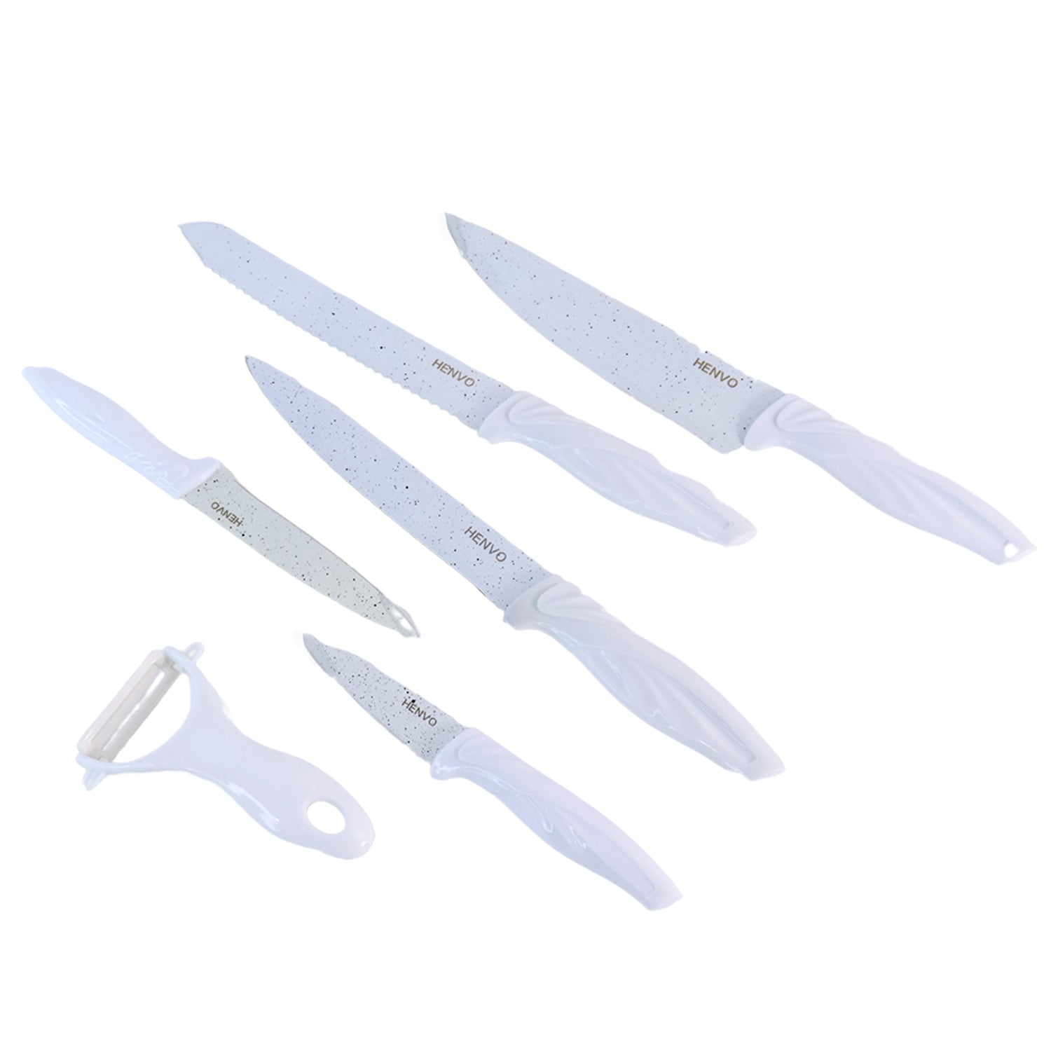 kitchen knife set 6 pc marble-coated stainless steel blades