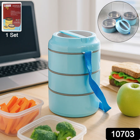 3 Layer Insulated Lunch Box Set With Handle  Strap - (Set)