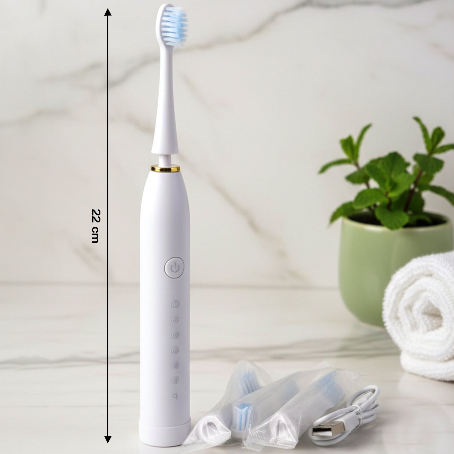white rechargeable electric toothbrush with 4 brush heads pack of 1