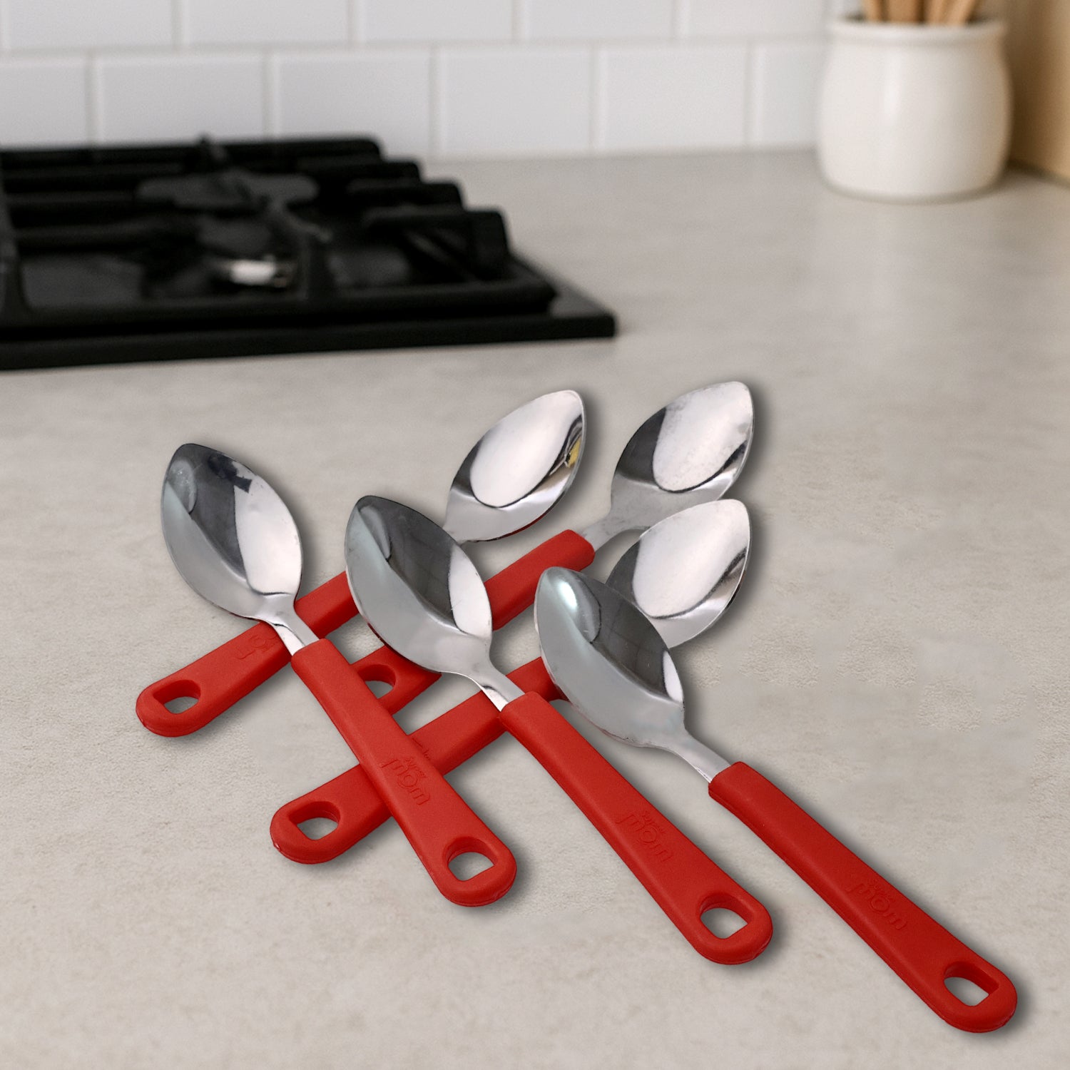 baby feeding spoon set pack of 6 with stainless steel heads and plastic handles