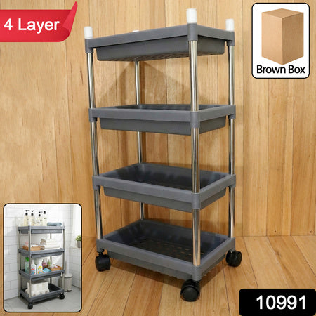 4-layer rolling storage cart with wheels for home use