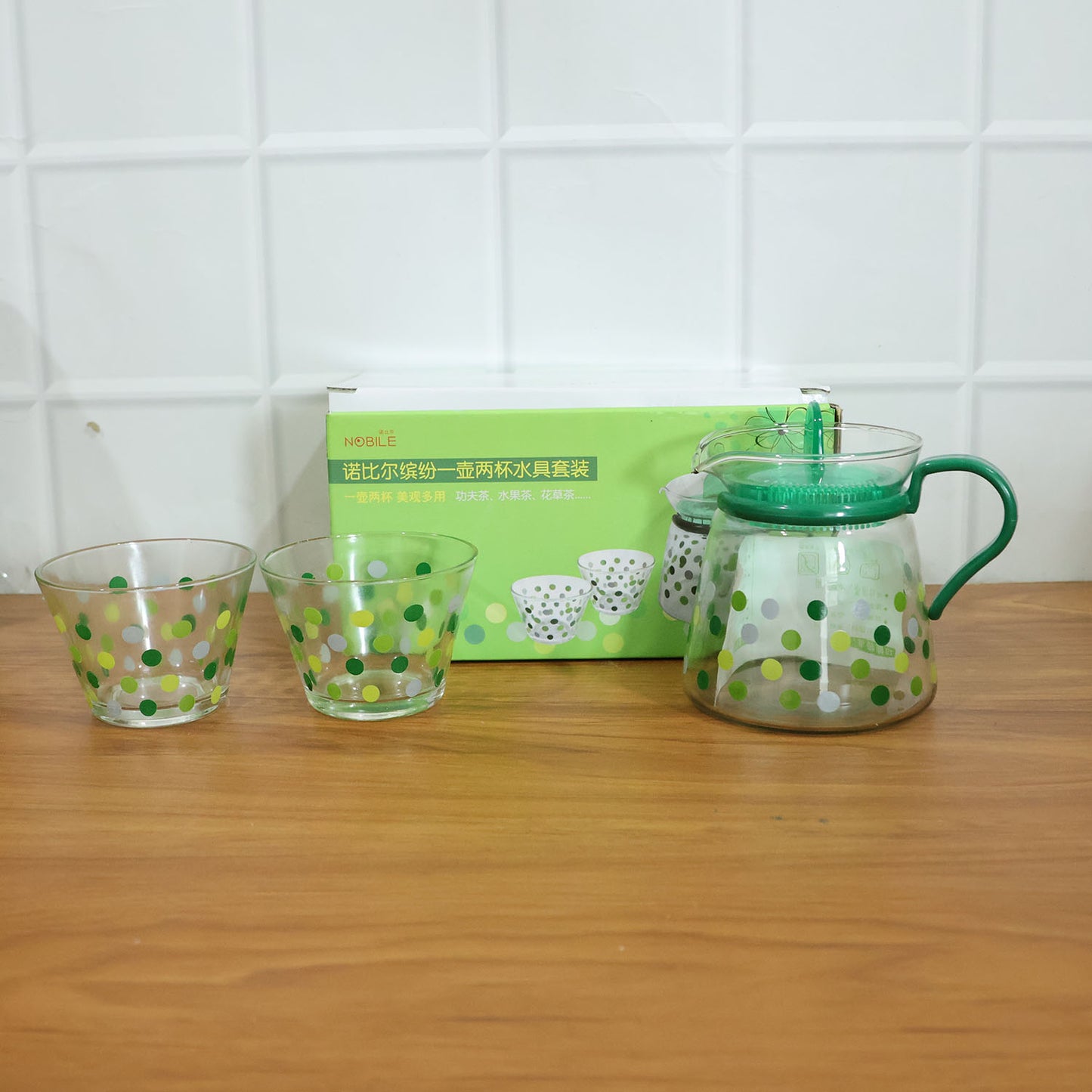 glass tea pot with matching cups set