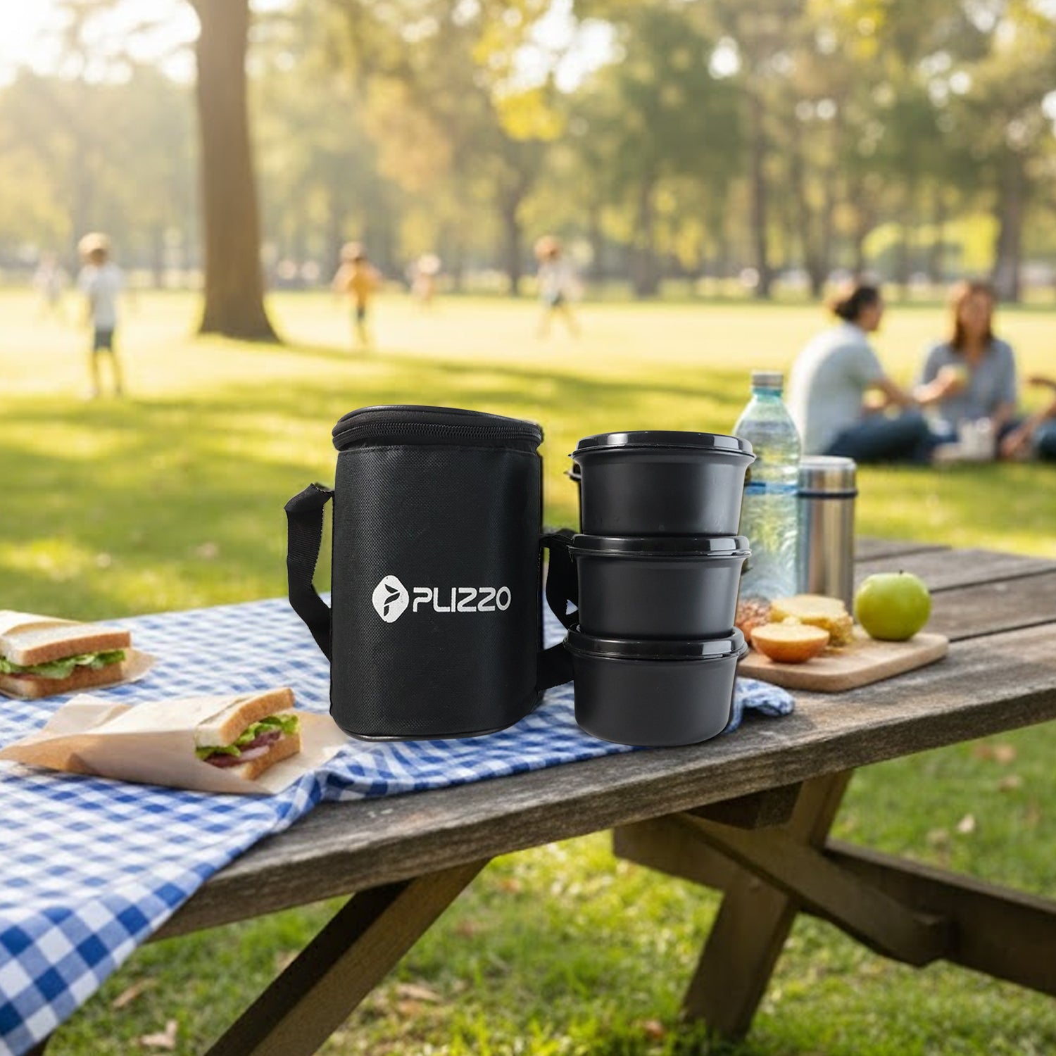 Insulated Stainless Steel Tiffin Lunch Box Set With Carry Bag (1 Set)