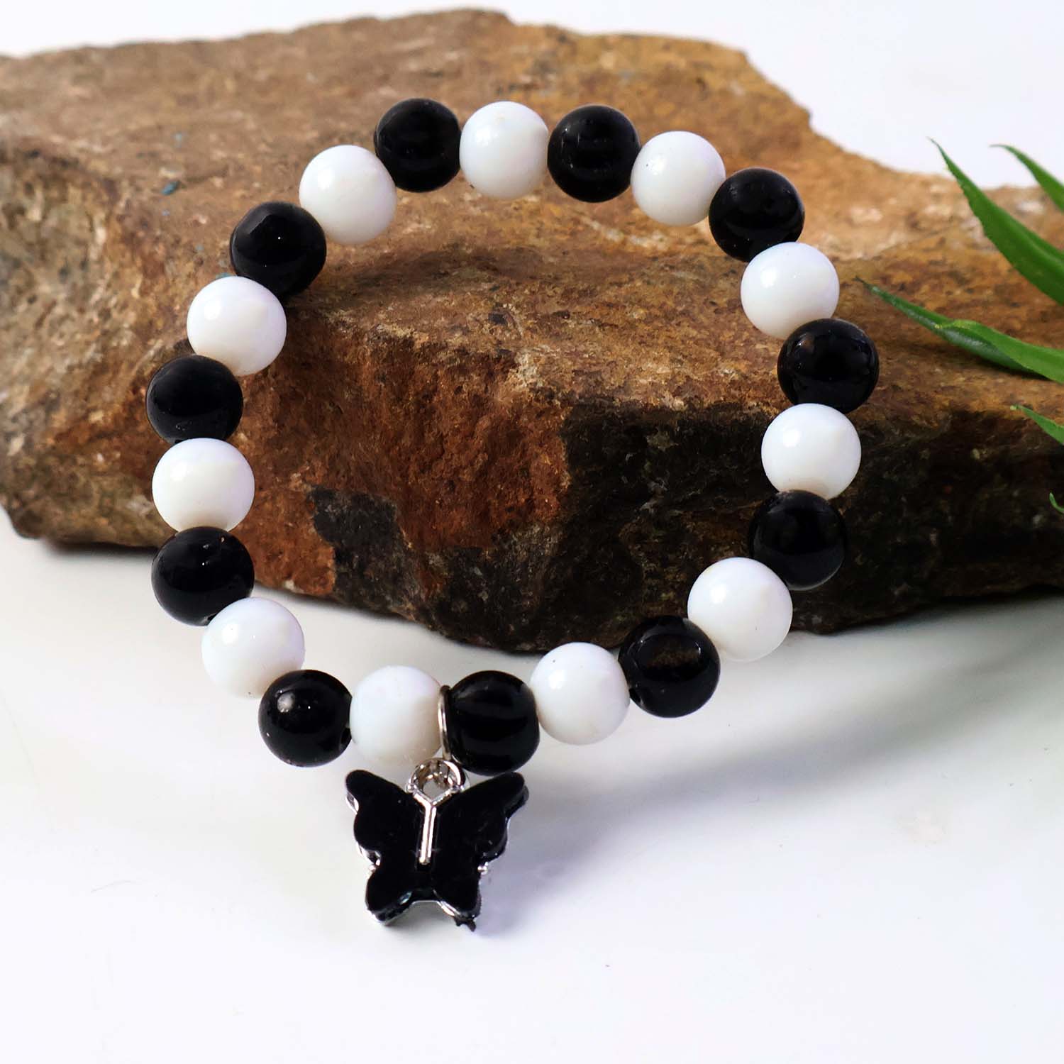 black and white beaded bracelet with cross pendant pack of 1