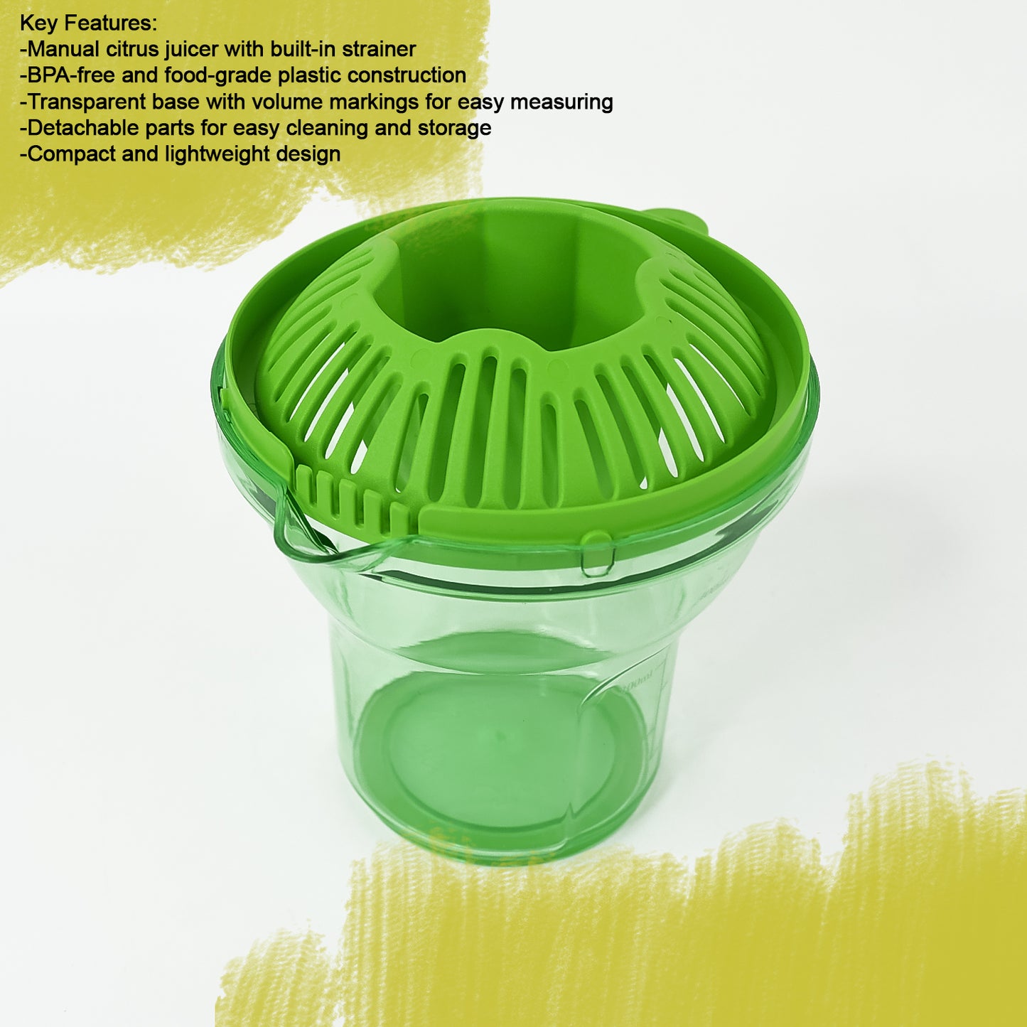 manual citrus juicer with bpa-free plastic and transparent juice collector 14 cm