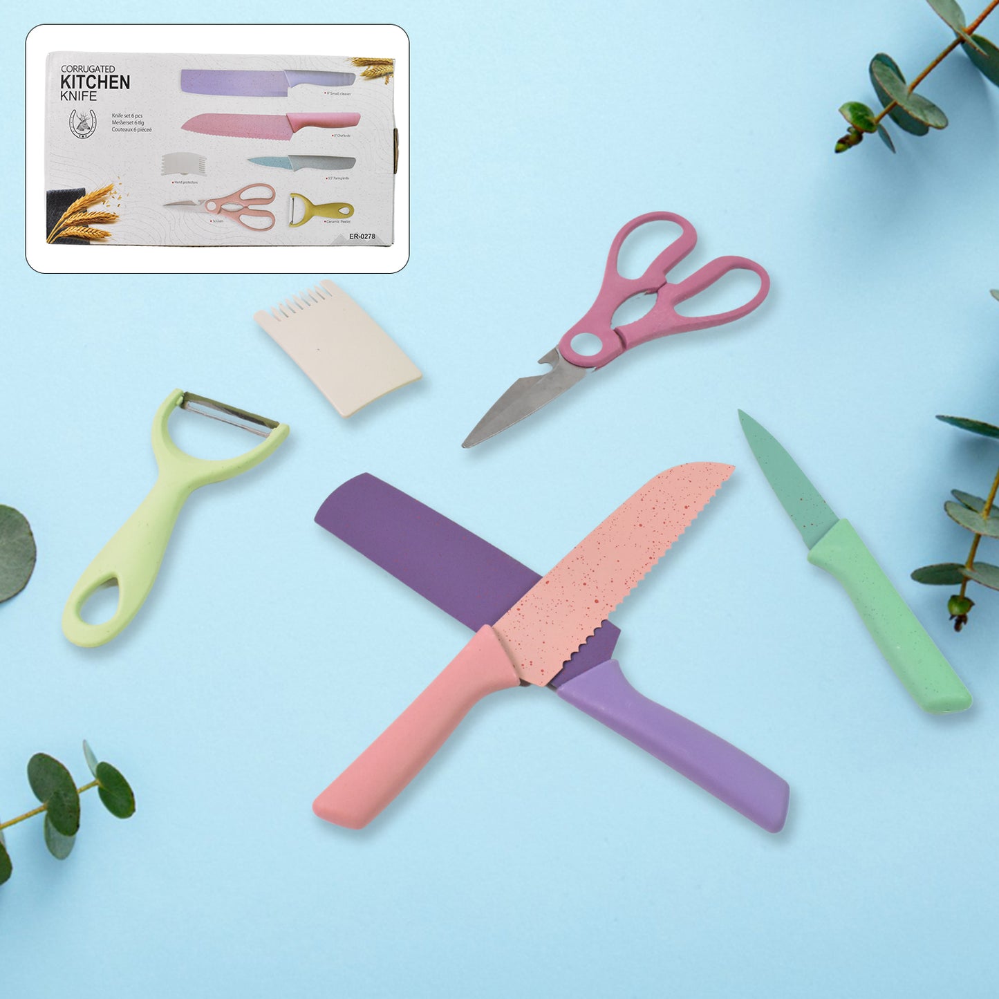 colorful kitchen knives set 6 pcs stainless steel