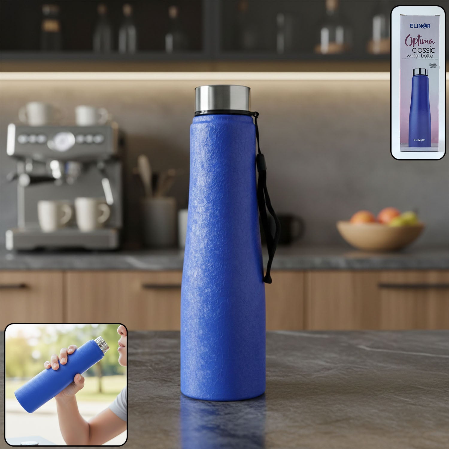 Classic Stainless Steel Water Bottle Blue Color (1000 Ml 1 Piece)