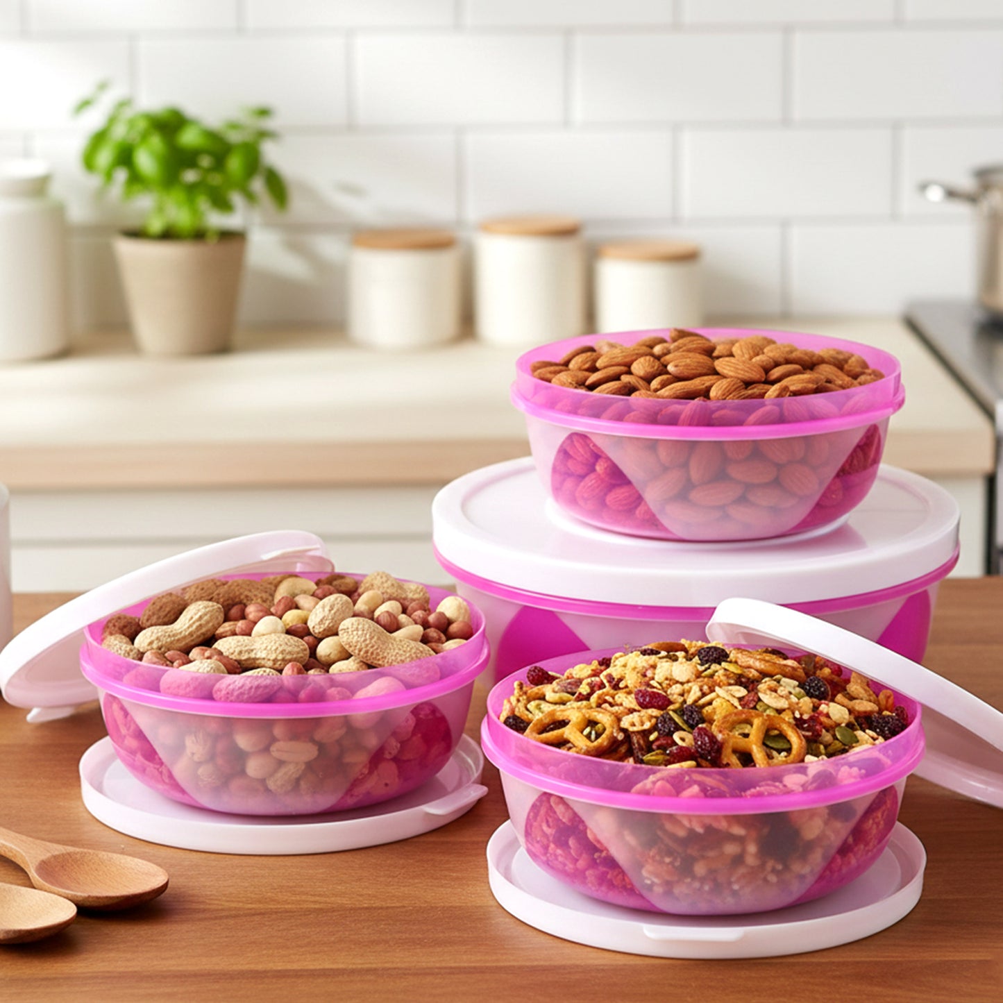 plastic storage containers set of 3 with leak-proof lids for kitchen