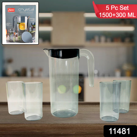 premium jug with lid 1500 ml and 4 glasses approx 300 ml each