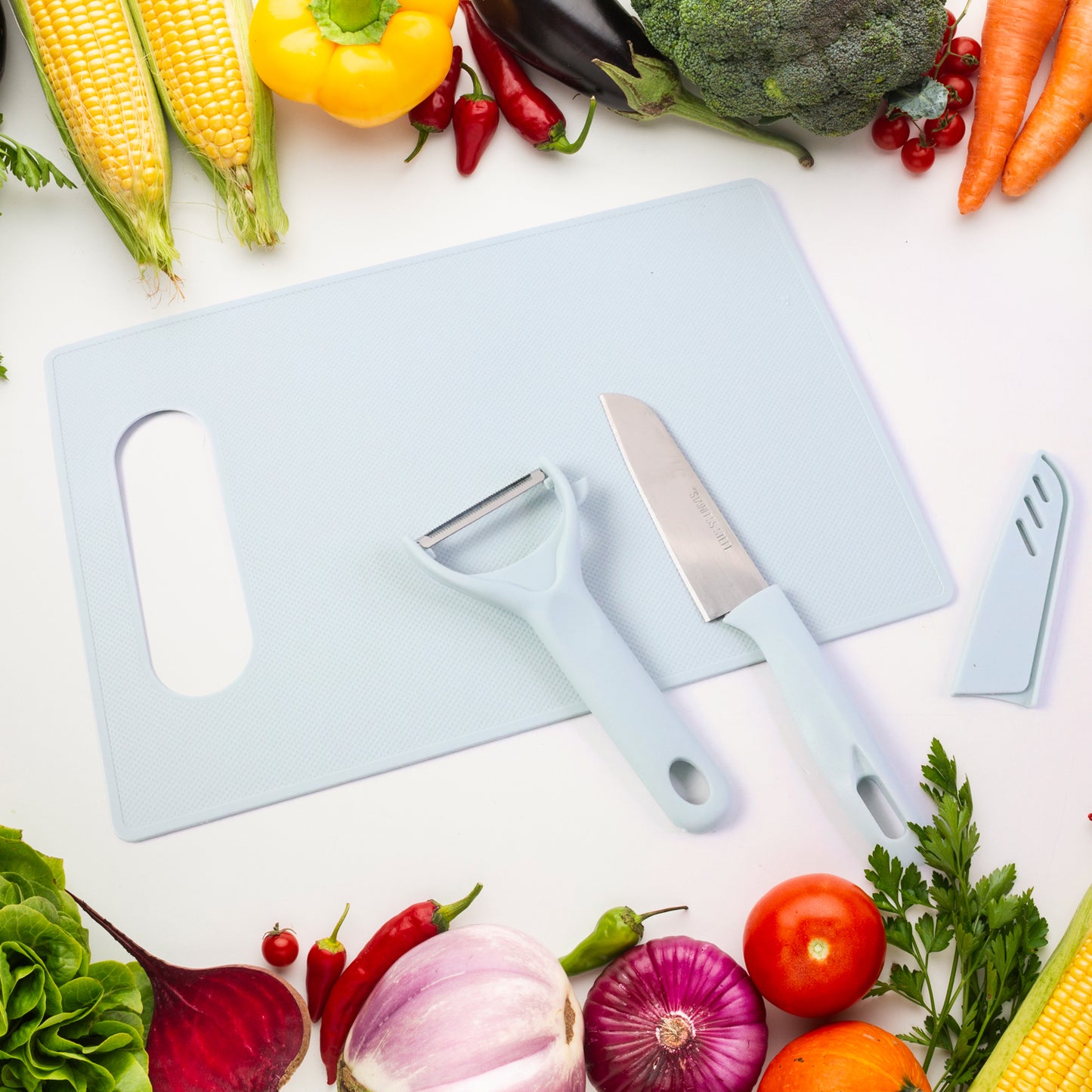 3 in 1 kitchen knife and chopping board set compact design