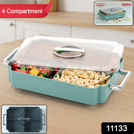 4 compartment plastic food storage container with transparent lid