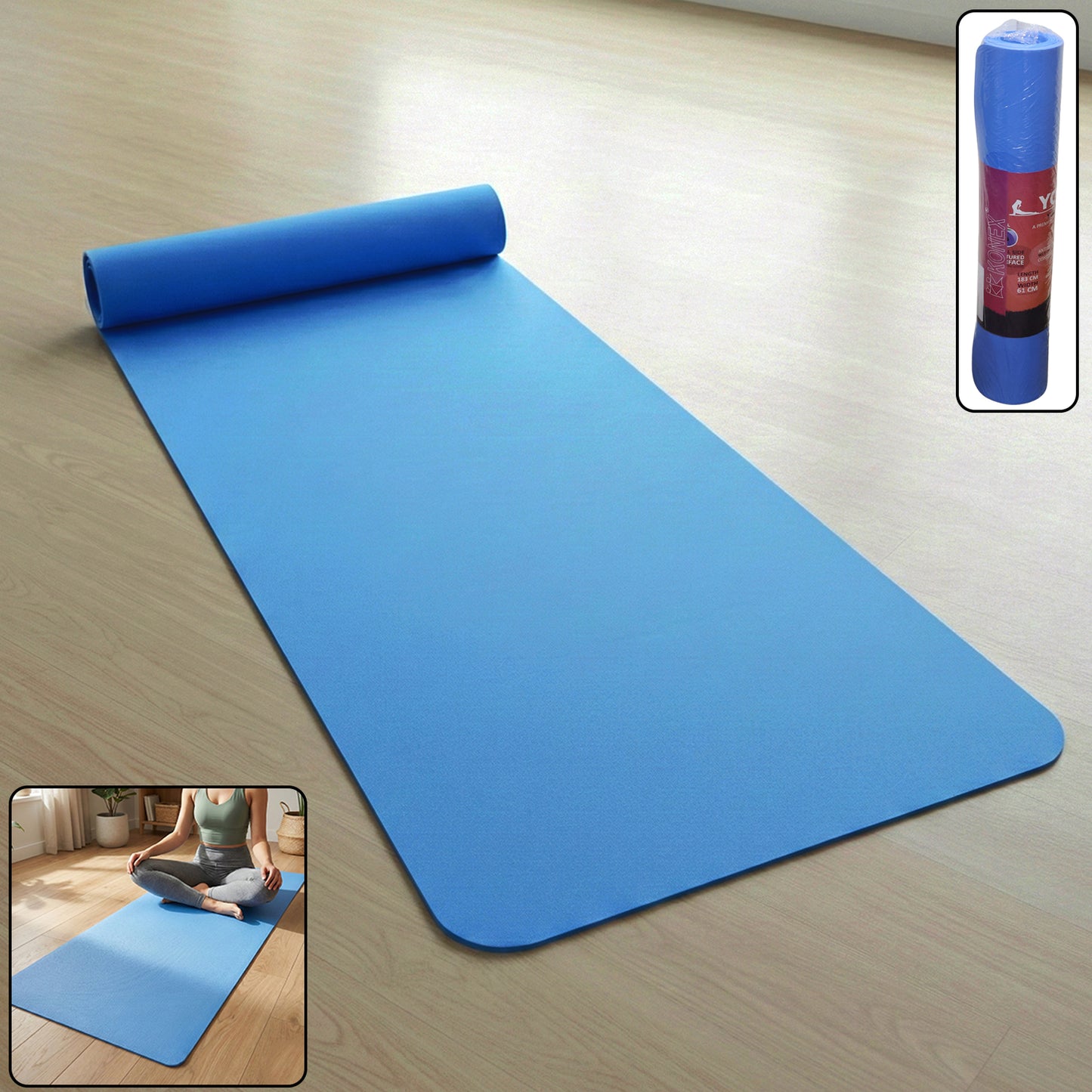 blue eva foam non-slip yoga mat 183x61 cm pack of 1