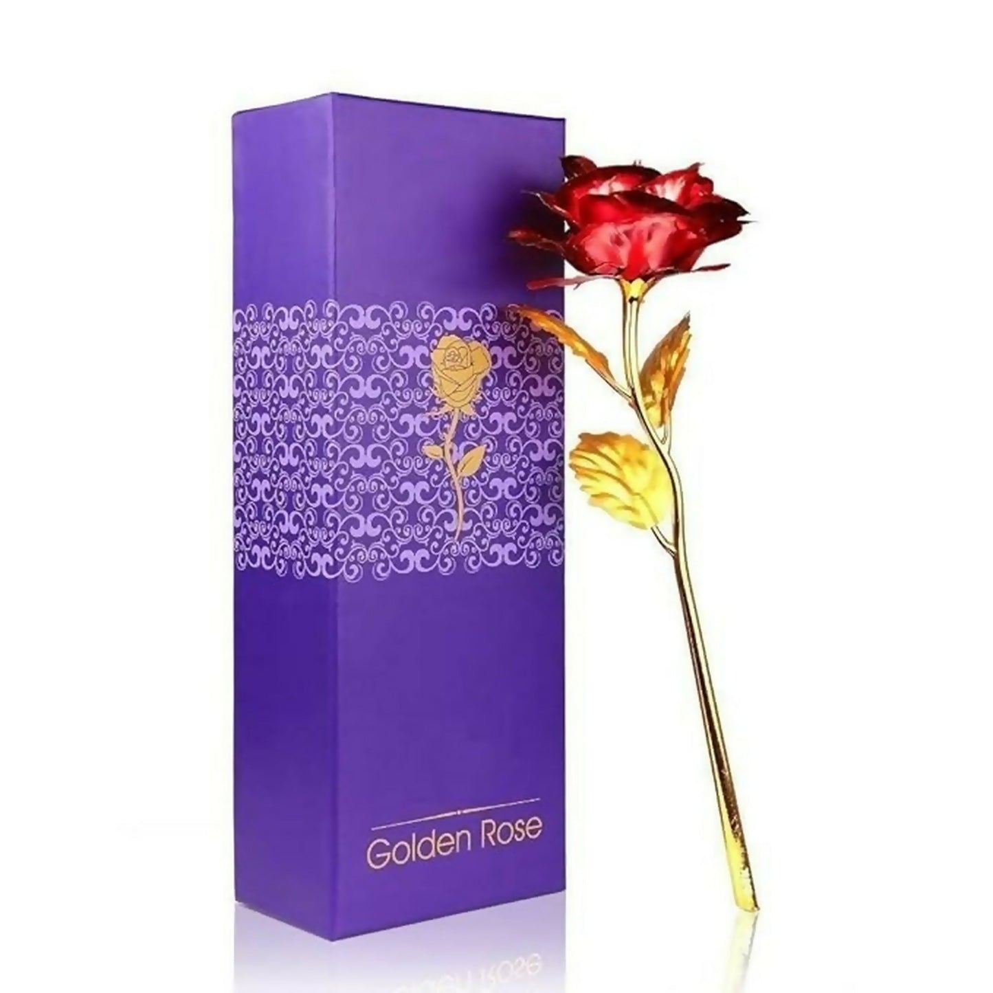 24k Artificial Golden Rose  Gold Red Rose With Gift Box (10 Inches)