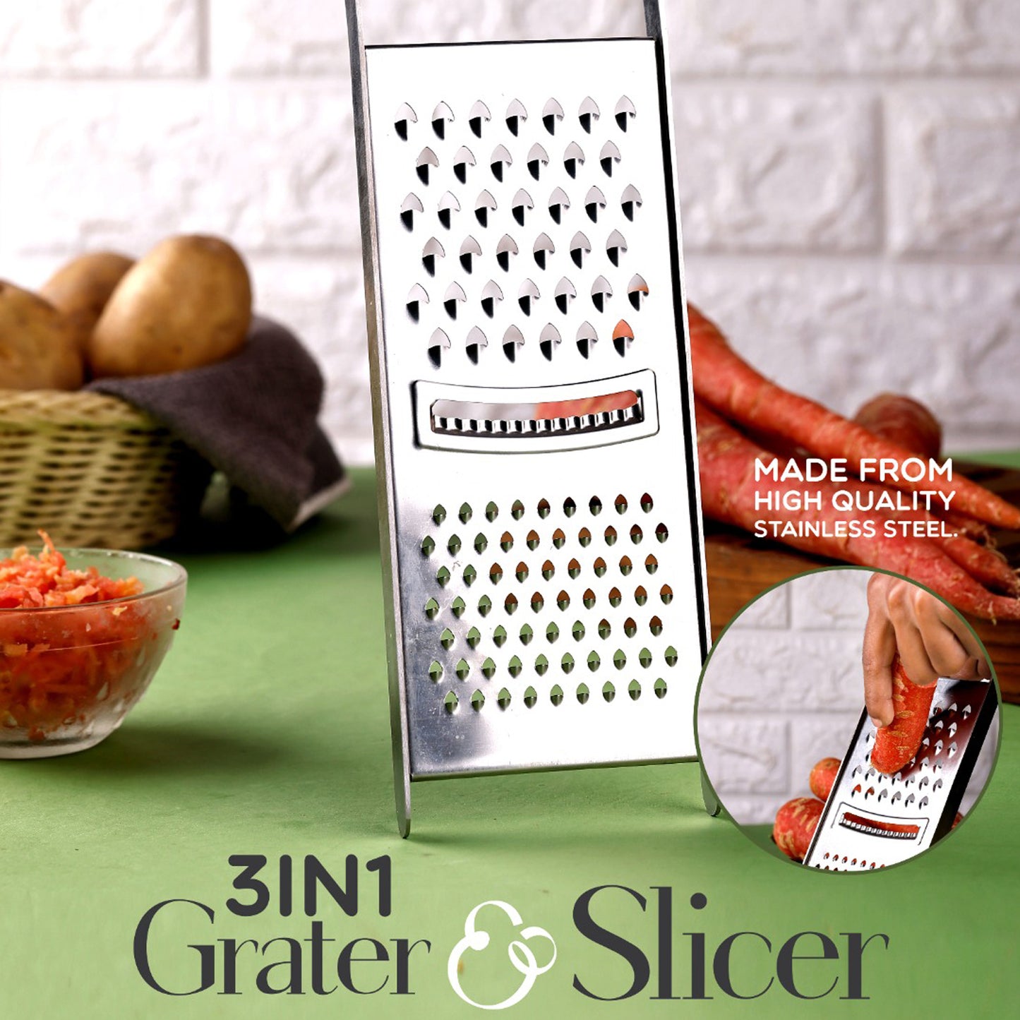 stainless steel grater slicer 3-in-1 kitchen tool compact design