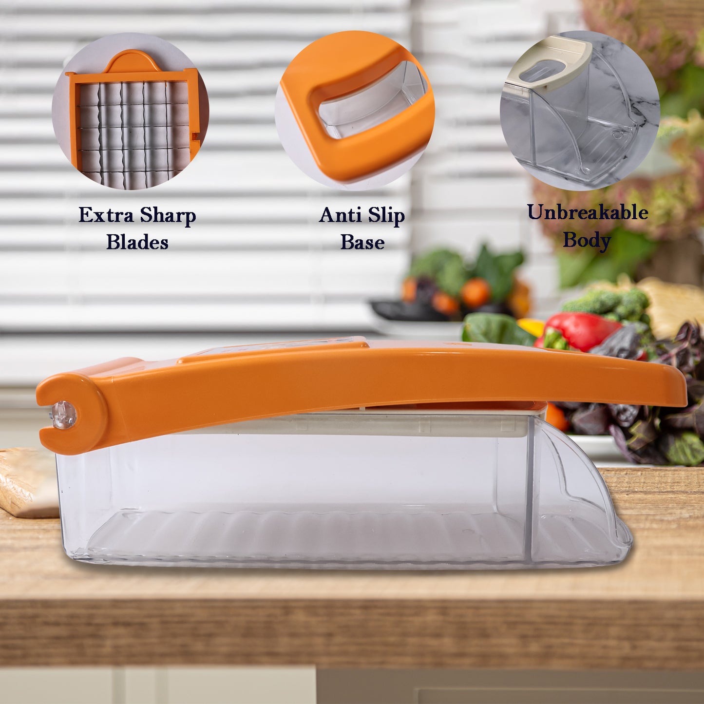 vegetable fruit chopper with abs body and stainless steel blades