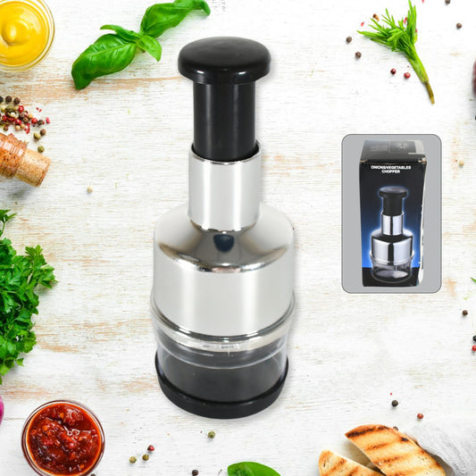 manual food cutter with 9 cm stainless steel blade for chopping vegetables