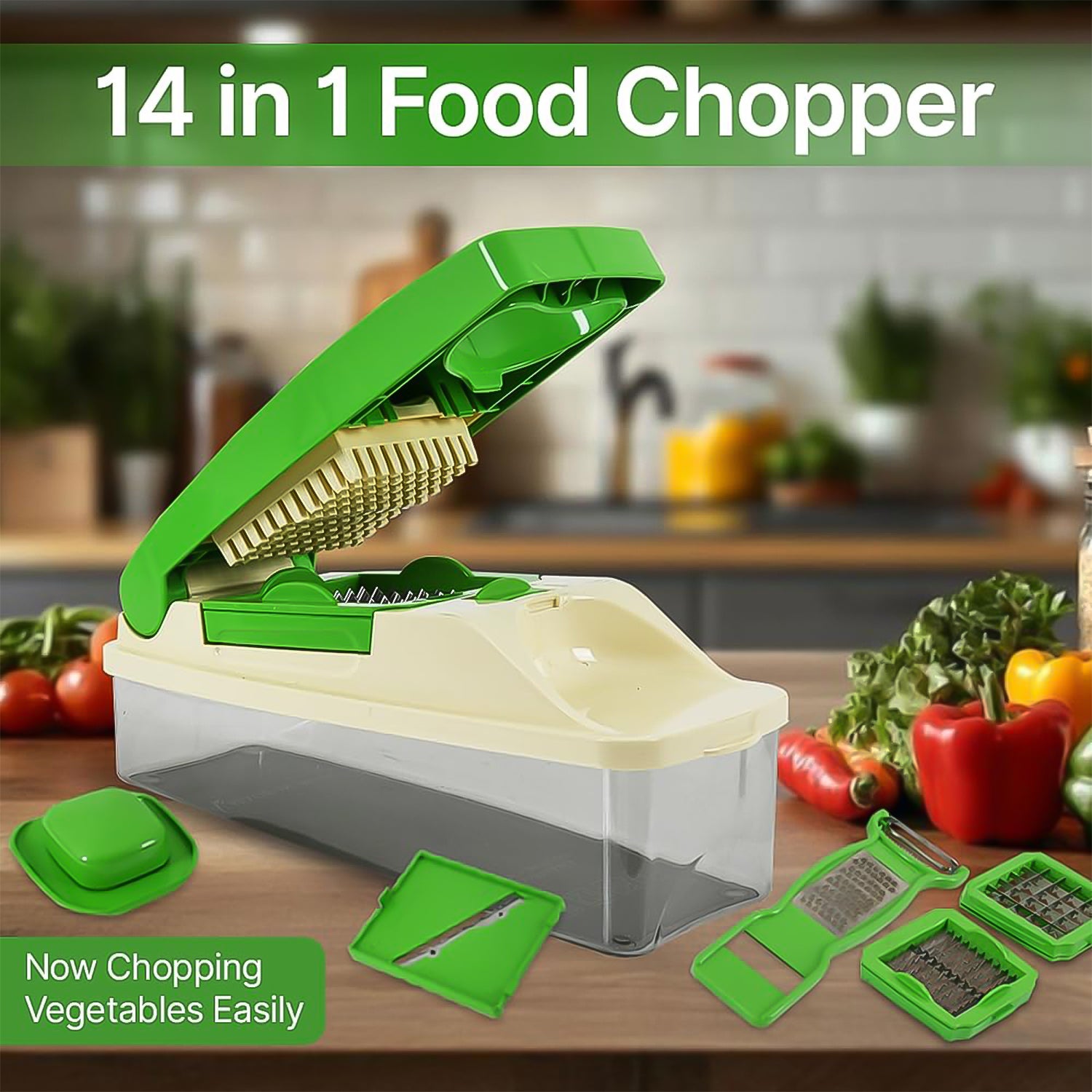 multipurpose vegetable fruit chopper 14-in-1 with stainless steel blades