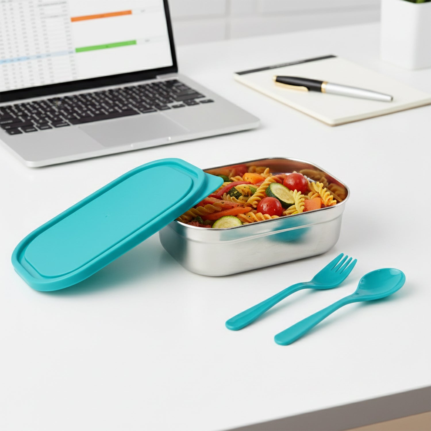 stainless steel lunch box set with leak-resistant lid 18 cm x 13 cm x 6 cm