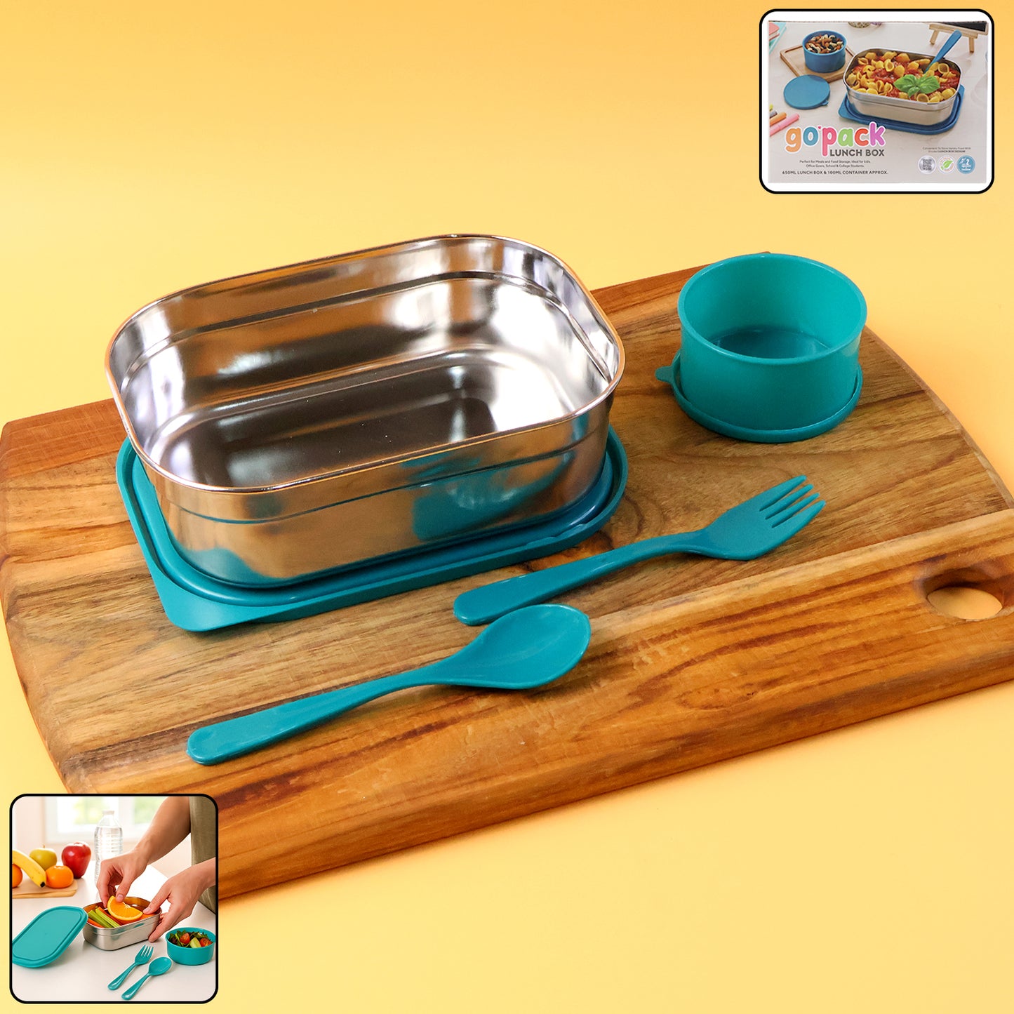 stainless steel lunch box set with leak-resistant lid 18 cm x 13 cm x 6 cm