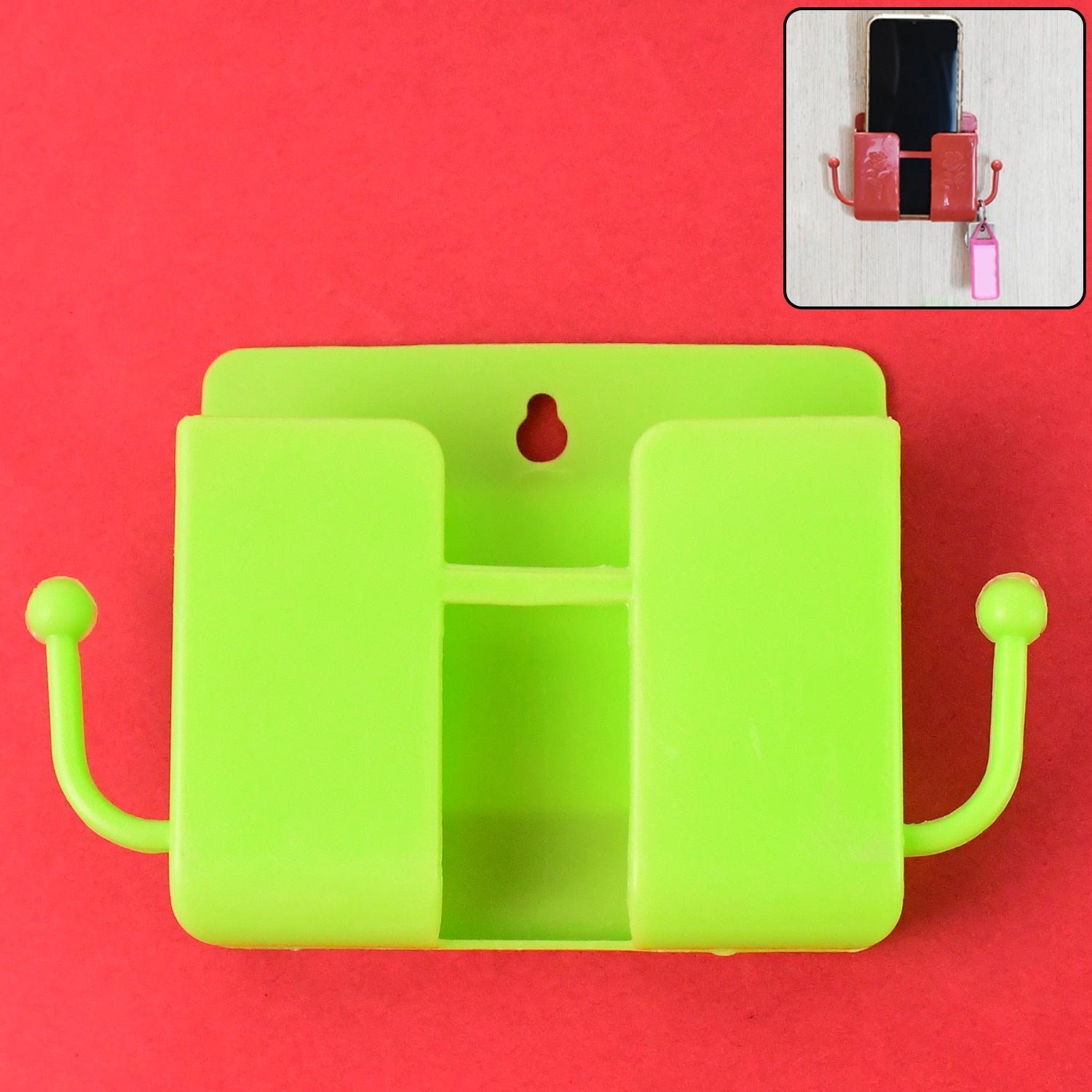 neon green plastic wallmount mobile stand with hook 14 cm pack of 1