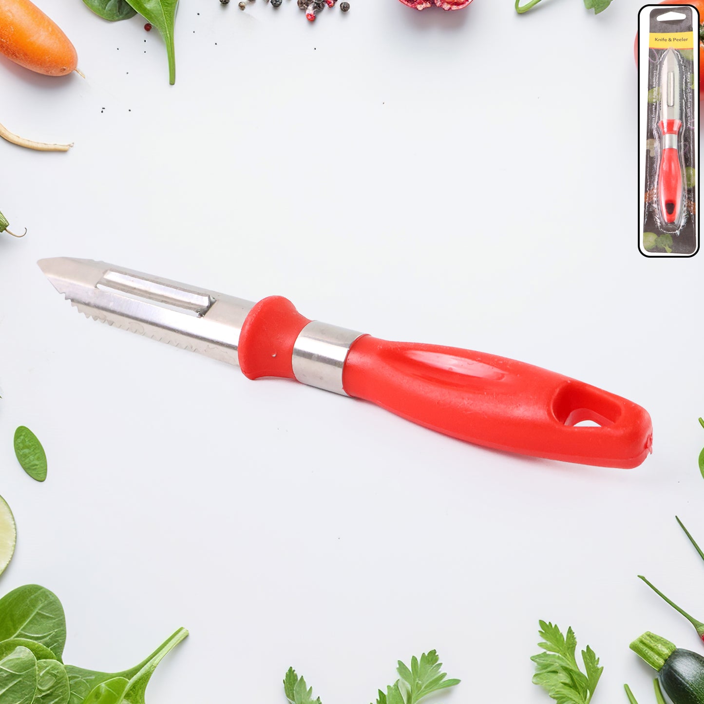 2-in-1 kitchen knife peeler 26 cm with stainless steel blade and plastic handle