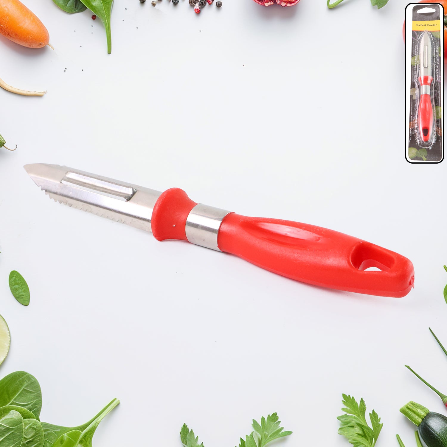 2-in-1 kitchen knife peeler 26 cm with stainless steel blade and plastic handle