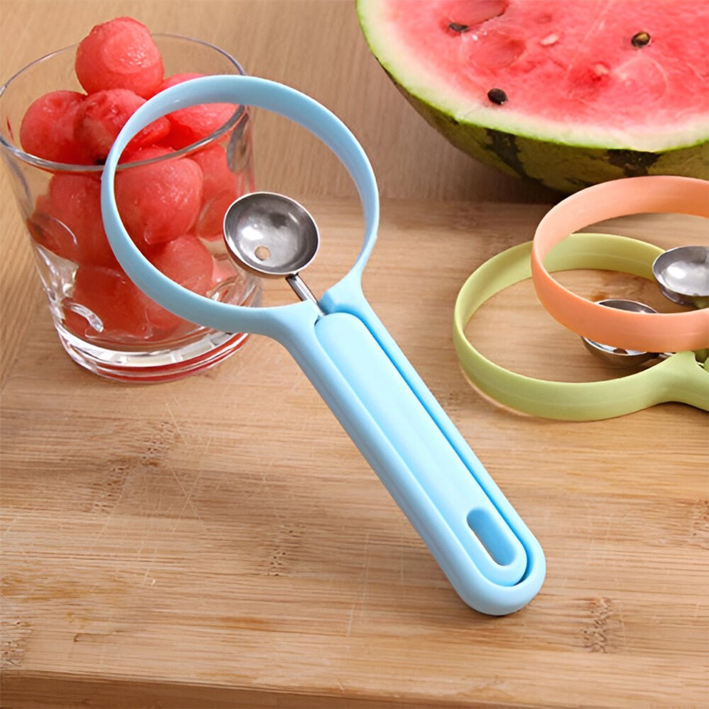 multi-function melon baller and fruit cutter set stainless steel and silicone