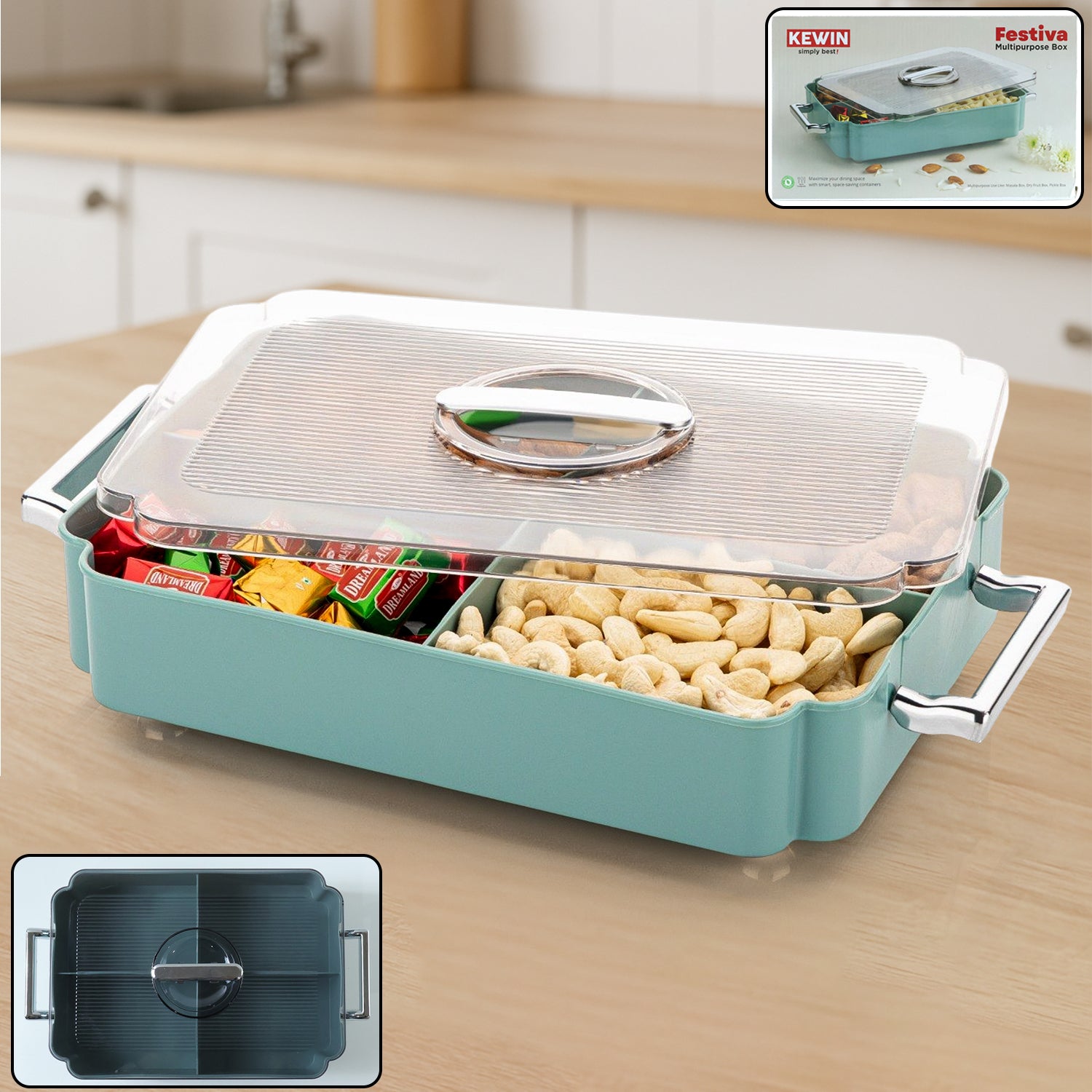 4 compartment plastic food storage container with transparent lid