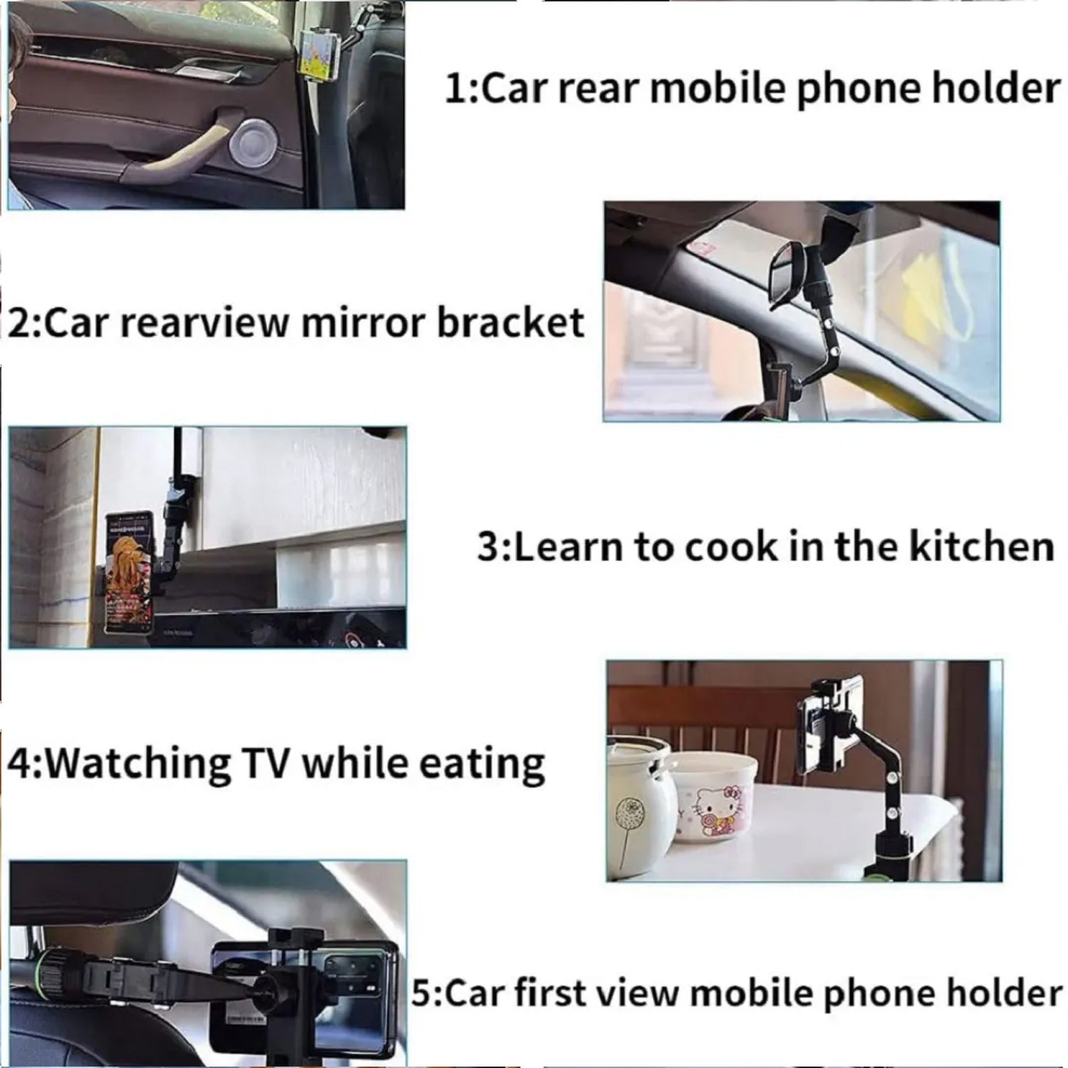 abs material multifunctional car rear view 360 degree rotatable mobile holder pack of 1