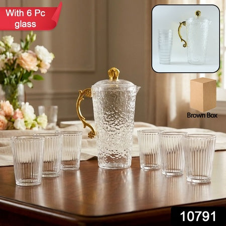 textured glass water jug with 6 glasses set