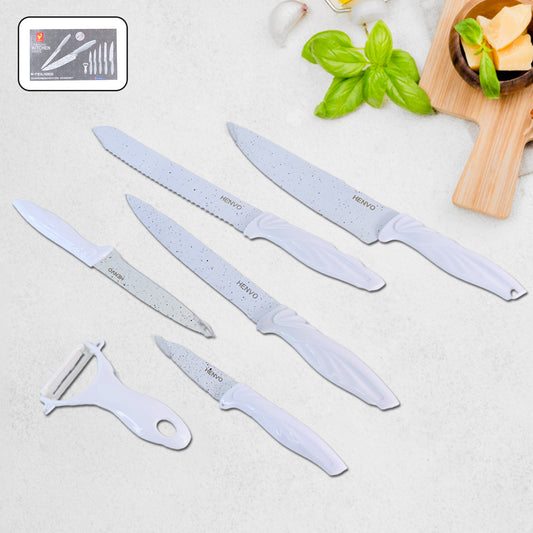 kitchen knife set 6 pc marble-coated stainless steel blades