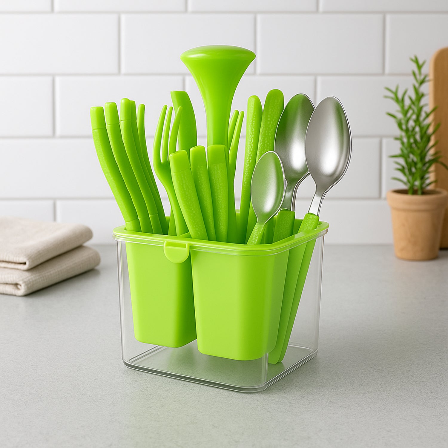 cutlery set with holder 24 pc stainless steel